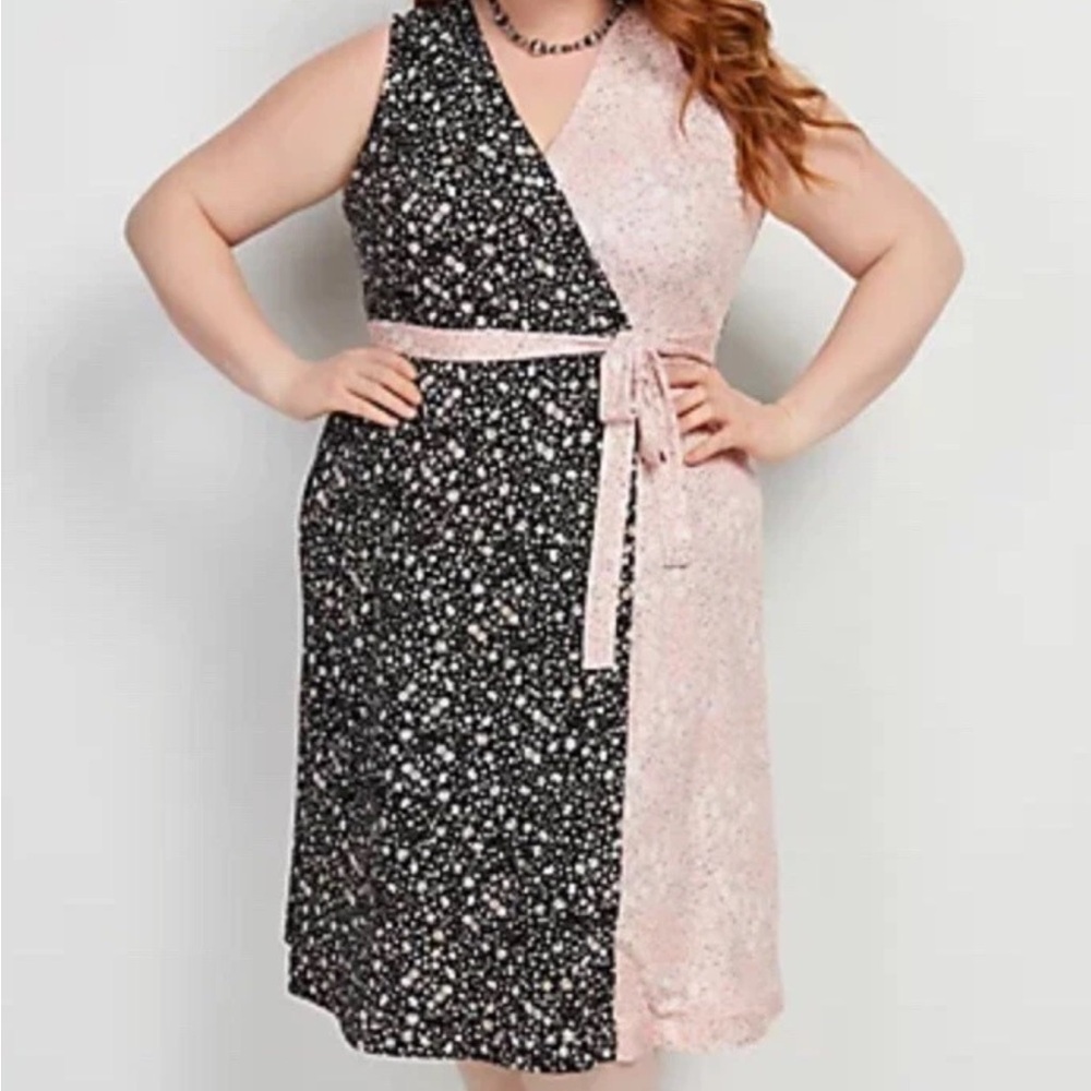 Isaac Mizrahi Live! Ditsy contrast mixed print floral sleeveless midi dress